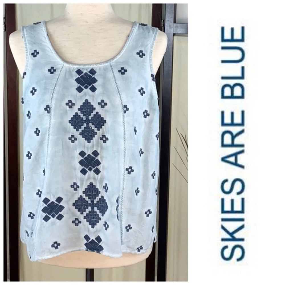 Skies are Blue blue on blue sleeveless top.